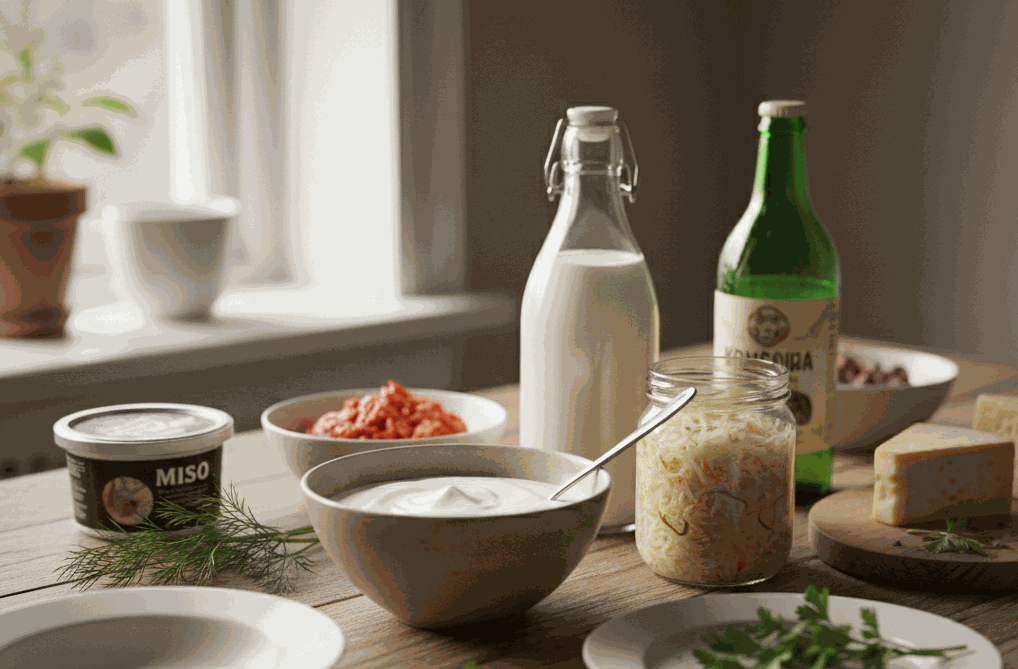 Mælkesyrebakterier guide illustration med sunde levende bakterier til kosten