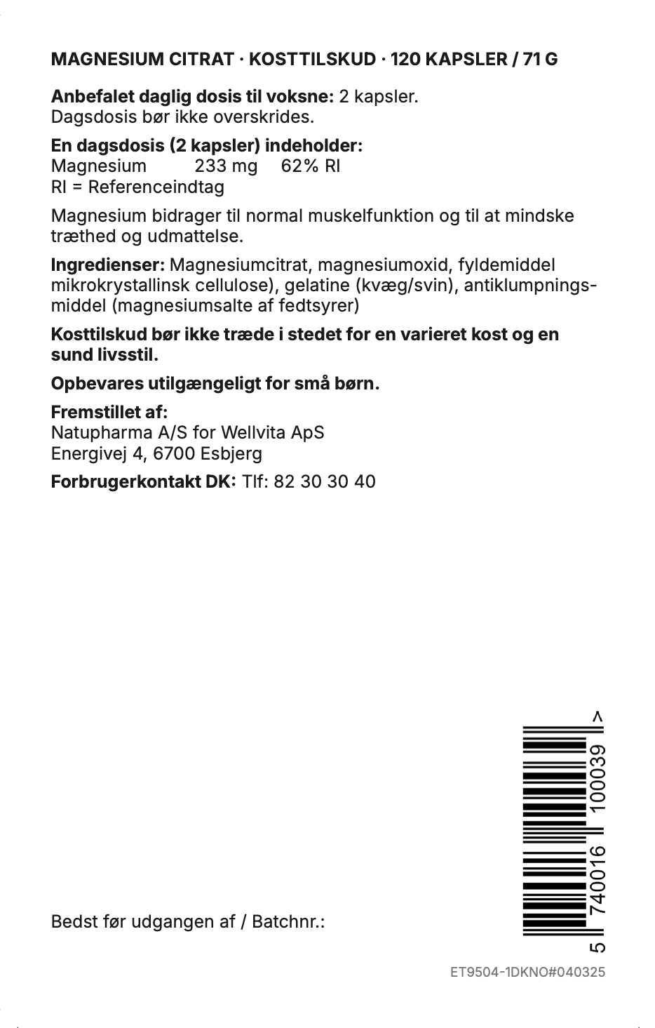 Wellvita Magnesium Citrat.