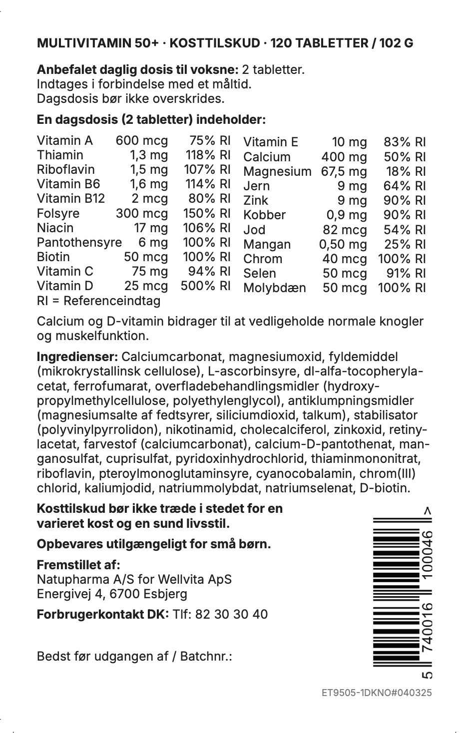 Wellvita Multivitamin 50+.