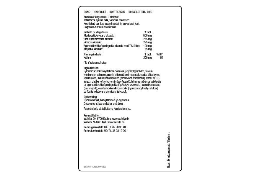 Hydrolet dosering og indhold label