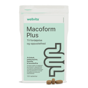 Wellvita Macoform Plus fordøjelseskosttilskud med artiskok, pebermynte og kamille, 120 tabletter.