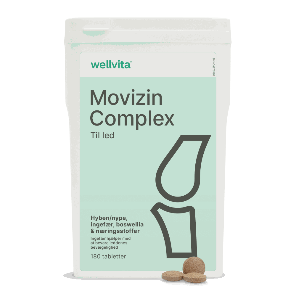 Wellvita Movizin Complex ledkosttilskud med ingefær og hyben, 180 tabletter.