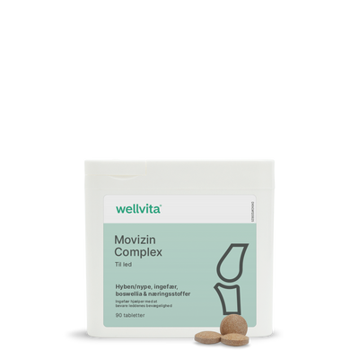 Wellvita Movizin Complex kosttilskud til led med ingefær og hyben, 90 tabletter.