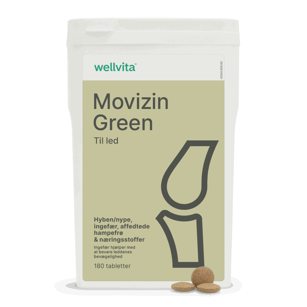 Wellvita Movizin Green ledkosttilskud med hyben og hampefrø, 180 tabletter.