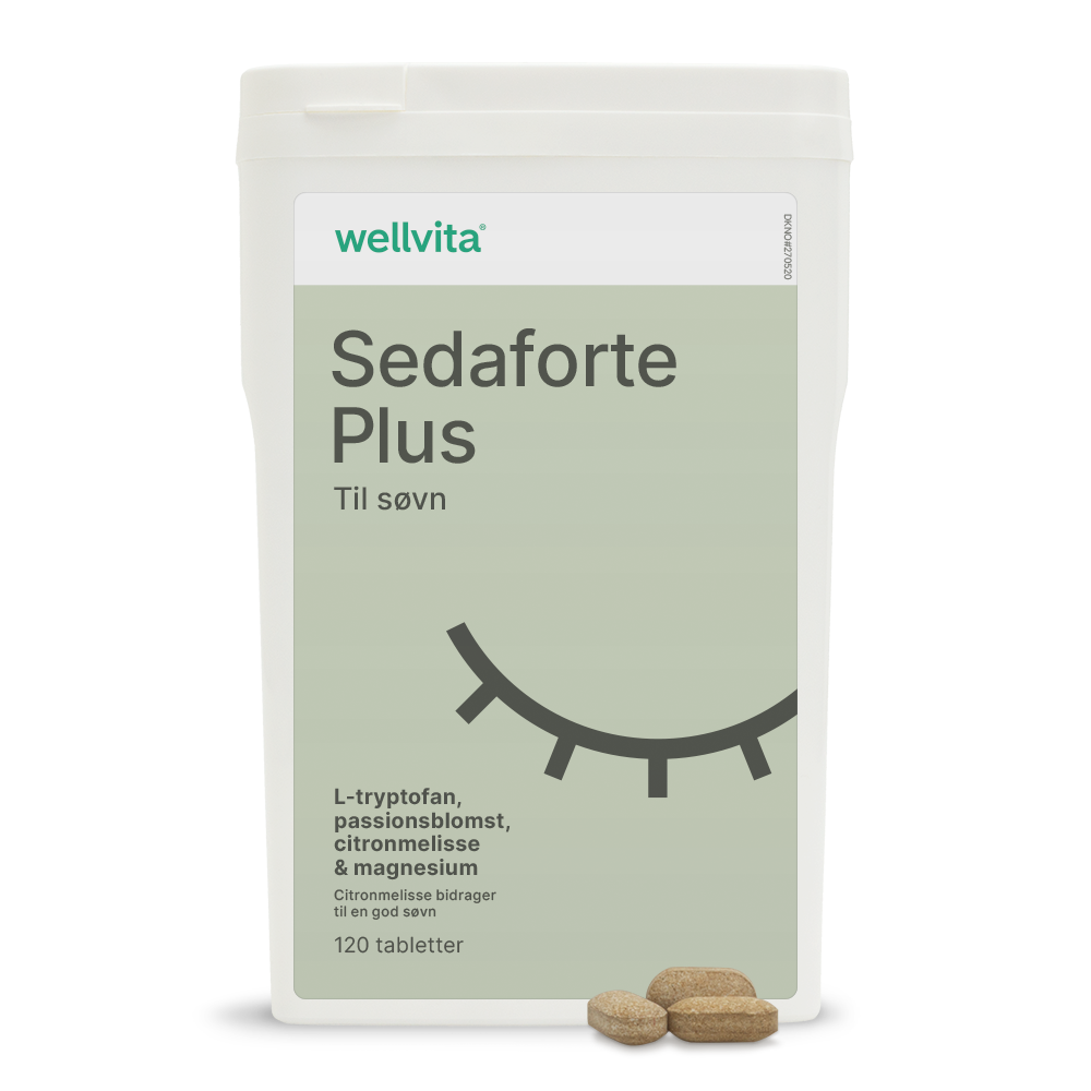 Wellvita Sedaforte Plus søvnkosttilskud med L-tryptofan og passionsblomst, 120 tabletter.