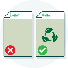 Illustration af Wellvitas skift af plastiklabels til bioplast