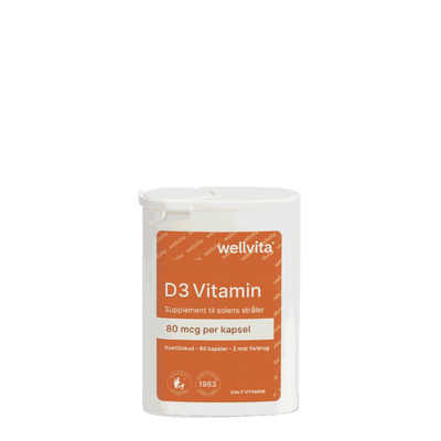 Wellvita D-Vitamin D3-vitaminkosttilskud, 180 kapsler.