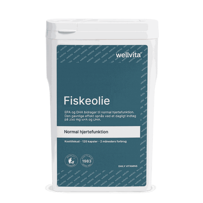 Wellvita Omega-3 Fiskeolie fiskeoliekapsler med EPA og DHA, 120 kapsler.