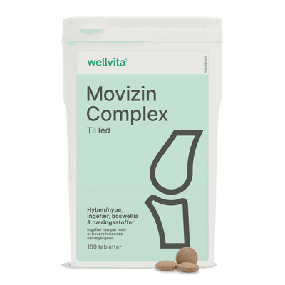 Wellvita Movizin Complex ledkosttilskud med ingefær og hyben, 180 tabletter.