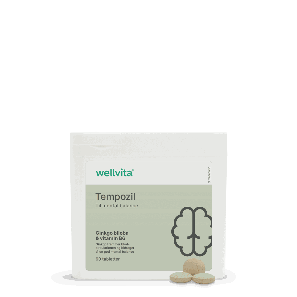 Tempozil kosttilskud med ginkgo biloba og vitamin B6 til bedre hukommelse og mental balance, 60 tabletter.